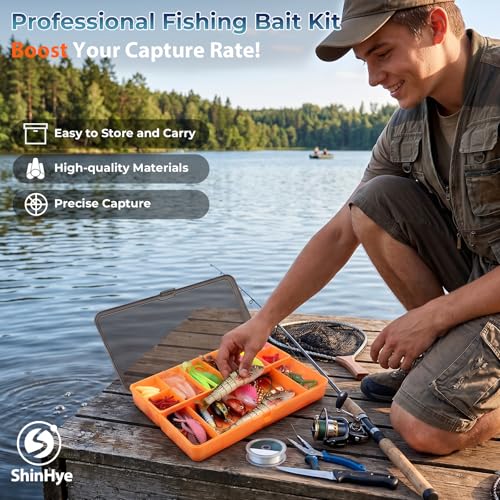 Fishing Lures - Fishing Kit Included 193Pcs Fishing Accessories and Tackle Box, Frogs, Minnows, Soft Baits, Hooks & Weights Accessories Gear Gift for Men Freshwater Bass Trout - size: 193Pcs-Orange