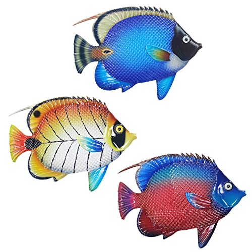John's Studio Metal Fish Sea Wall Decor Outdoor Garden Hanging Art Sculptures Home Ocean Theme Decorations for Kitchen Bathroom and Pool - 3 PCS - color: Fish 3PCS