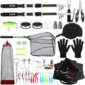 Telescopic Fishing Rod and Reel Combo 2 Pcs Collapsible Fishing Pole Kit with Plier Lip Gripper Lures Carrier Bag Pre-Loaded Spinning Reel for Beginner Men Travel Saltwater Freshwater - size: 5.91ft