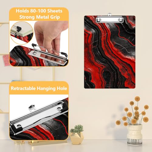 Black Red Marble Clipboard, Decorative Clip Board with Metal Clip Cute Plastic Clipboards A4 Standard Size 8.5" x 12.5" for Nurses, Students, Office - color: Black Red Marble