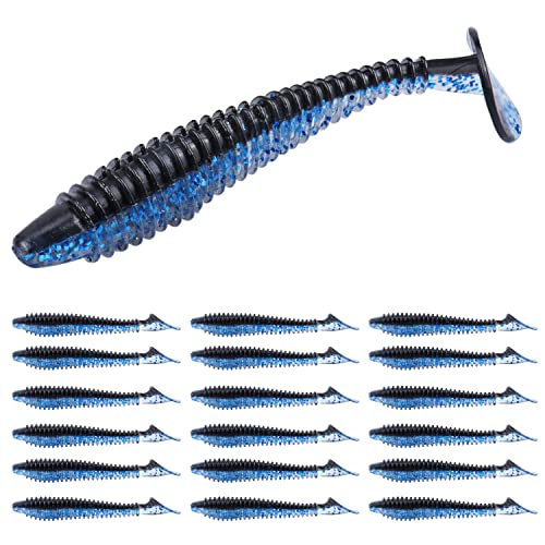 RUNCL Swimbaits Paddle 10/20/30/40PCS, 5/4/3/2 Inchs Paddle Tail, Soft Lure for Trout Crappie Bass, Durable Plastic Bait Swimmer for Saltwater/Freshwater, Fishing Lover's Gift - color: Black Blue, size: 3in, 30pcs