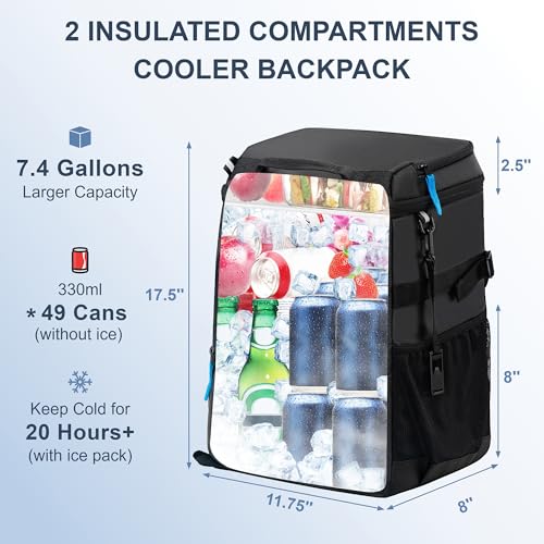 SPARTER Backpack Cooler Insulated Leak Proof 33/49 Cans, 2 Insulated Compartments Thermal Bag, Portable Lightweight Beach Travel Camping Lunch Backpack for Men and Women - color: Black, size: 49 Can (Pack of 2)