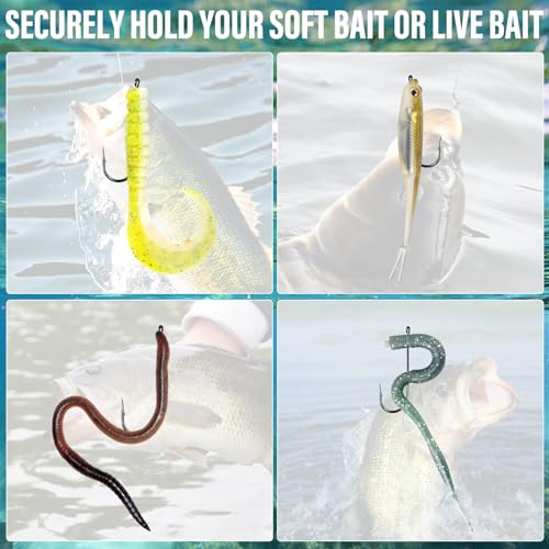 Alwonder Worm Fishing Hooks Straight Shank Baitholder Hooks for Bass Fishing Heavy Cover Bait Holder Design Freshwater Flipping Punching Pitching Texas Drop Shot Neko Rig #1#1/0#2/0#3/0#4/0