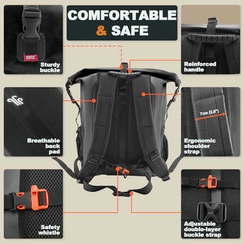 OSAH DRYPAK Waterproof Backpack Dry Bag 35L/55L/85L– Heavy Duty Roll-Top Hiking Backpack for Travel, Kayaking, Boating, Camping, Rafting and Fishing - color: Black, size: 85L