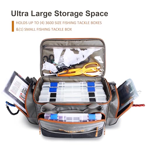 Fishing Tackle Box Bag - Fishing Bags for Saltwater or Freshwater (#Grey) Fishing Tackle Bags - Padded Shoulder Strap - Tackle Bag for 3600 Tackle Box - color: Grey-Small (15.7"*9.8"*7.9")
