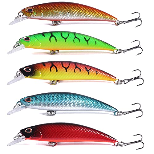 Jerkbait Fishing Lures Jerk Baits for Bass Fishing Jerk Bait Minnow Lures with Tackle Box for Freshwater Saltwater,10pcs - color: A-3.15in/0.32oz-10pcs