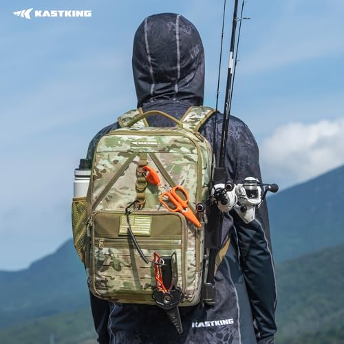 KastKing KarryAll KastMate Fishing Tackle Backpack,Water-Resistant Tackle Bag With 2 Rod Holders,Fishing Gear and Equipment With Large Gear Storage,Khaki Camo - color: D: Khaki Camo