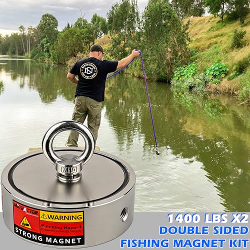 MUTUACTOR Super Strong Fishing Magnet Kit,Φ4.21” Double Sided Heavy Duty Neodymium Magnet,2800lbs Permanent Rare Earth Magnets Fishing with 65FT Rope Gloves for Hunting Retrieval Underwater Searching - style: 2800lb Magnet(Double Sided) with Box--Φ 4.21"