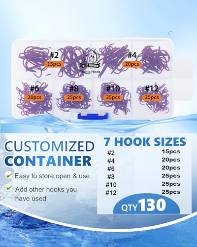 UCEC Fishing Hooks Treble Hooks Kit for Saltwater Freshwater, High Carbon Steel Strong Sharp Round Bend for Catfish Trout Hard Baits Lures, Size #1#2#4#6#8#10#12#14 110/50/210 Pack with Split Rings - style: 130pcs,#2 #4 #6 #8 #10 #12