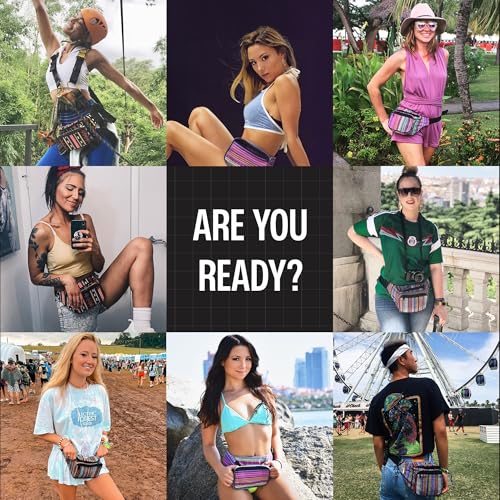 Boho Fanny Pack Belt bag - Crossbody Waist Bag for Men or Women - Hands-Free, Waterproof Large Bumbag for Hiking, Running, and Travel (Blue Vert) - color: Blue Vert v2