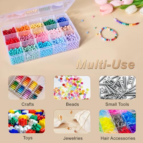 Mauproy 15 Grids Large Plastic Organizer Box with Adjustable Dividers, Clear Craft Organizer and Storage Tackle Box Compartment Container with Label Stickers for Beads, Jewelries, Tools - style: Large 15 Grids