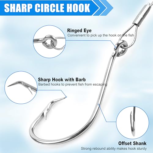 Circle Hooks Rigs Catfish Rig,20pcs Saltwater Fishing Hooks with Leader Catfish Hook Rigs Steel Wire Leaders Pre-Rigged Fishing Leader Hook Rigs for Catfish Bass - size: 8/0-20pcs