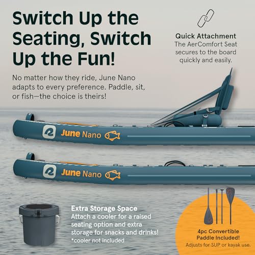Retrospec June Nano Kids Inflatable Fishing Paddle Board SUP Kayak: 9'6" Hybrid Paddleboard with Rod Holders, Removable Seat - Lightweight Portable Youth Fishing Board - color: River Rock Legacy