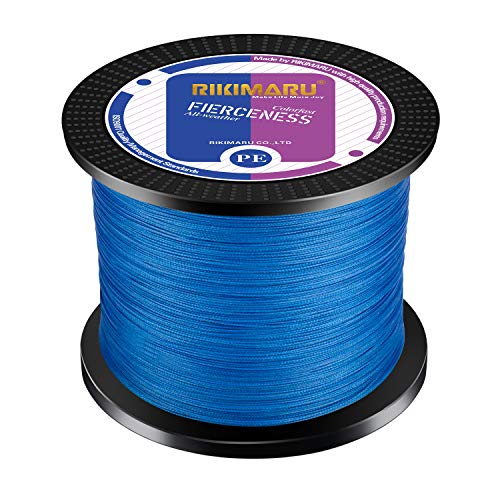 RIKIMARU Braided Fishing Line Abrasion Resistant Superline Zero Stretch&Low Memory Extra Thin Diameter 327-1094 Yds, 4-180LB - color: Ocean Blue, size: 327 Yds/0.55mm(8 Strands)/120LB