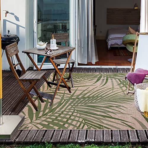 Gertmenian Indoor/Outdoor Flatweave Area Rug - 8x10 Large, Stain & UV Resistant, Ideal For Deck, Patio, Poolside, Mudroom - Royal Palm Leaf, Green, 21952 - color: Royal Palm Leafs Green, size: 7'10" x 10' (Rectangular)