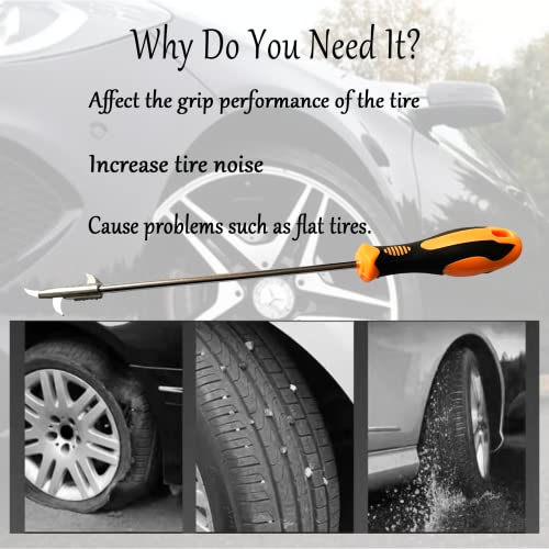 Automotive Tire Stone Cleaning Hook Multifunctional Portable Tire Stone Removal Tool Stainless Steel Car Tyre Protector Repair Tool Wheel Cleaning Tool with Screwdriver