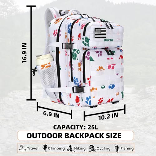 Lovelinks21 25L Tactical Military Backpack Small Travel Rucksack for Men and Women Assault Pack Bug Out Bag Molle Daypack Gym Backpack with Bottle Holder (Cat Paw) - color: Cat Paw