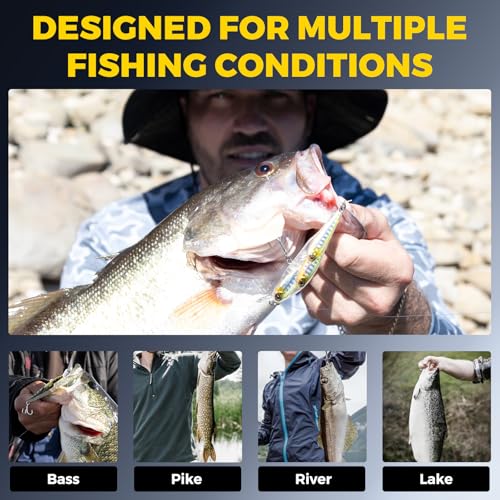 Fishing Lures Minnow Fishing Jerkbait Hard Bait, Noisy Wiggling and Vibrating Actions for More Bites, Deep Diving Swimbait Hard JerkBaits for Bass Pike Trout Walleye Freshwater Saltwater - color: Bass