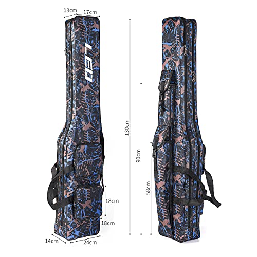LEOFISHING Fishing Tackle Storage Bag 130cm/4.27ft Portable Fishing Rod Reel Organizer Fishing Pole Gear Tool Cases Carrier Two Layer Durable Oxford Large Capacity Travel Fishing Cover Bag 5 Color (Blue Camouflage) - color: Blue Camouflage
