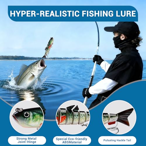 Keenjorika Fishing Lures Multi Jointed Fish Fishing Kits, Slow-Sinking Lifelike Segmented Swimbait Crankbaits, Realistic Swimming Action for Bass, Trout, Pike & Walleye, Freshwater and Saltwater - color: 3 Pack-Style 4