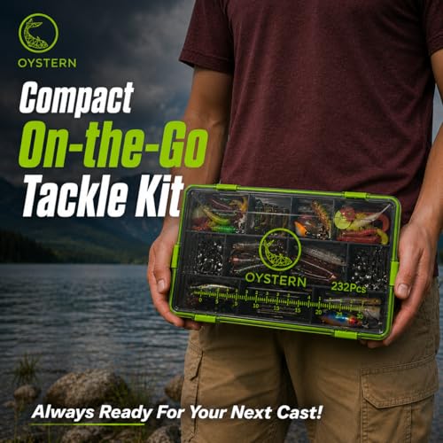 232-Piece Fishing Tackle Box Kit - Freshwater Lures for Bass, Trout & Panfish with Spinnerbaits, Soft Baits, Jigs, Hooks & Tackle Box - Complete Fishing Gift for Men, Dads & Beginners