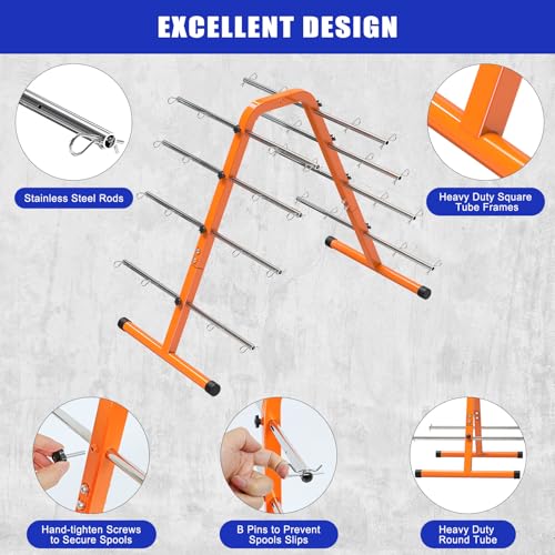 Kipika Portable Wire Spool Rack - Heavy-Duty Steel Cable Dispenser with 8 Adjustable Rods, Spool Rack Holder for Efficient Storage & Dispensing, 8" Max Capacity, Orange - color: A - Orange Wire Spool Rack (8 Rods)
