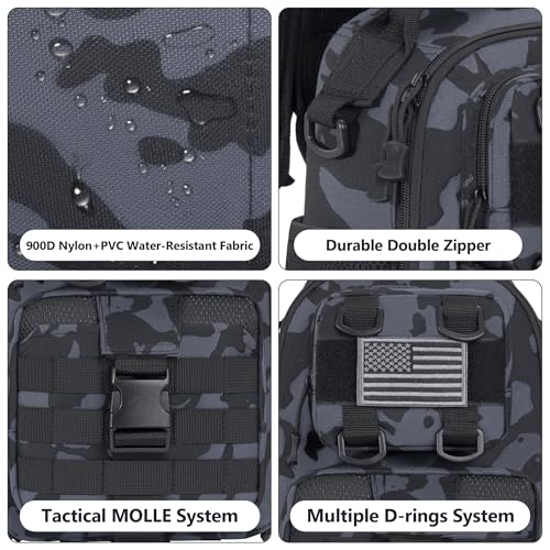 GMAK Fishing Backpack Tackle Sling Bag, Tactical Fishing Tackle Backpack with Rod & Gear Holder, Lightweight Outdoor Water-Resistant Tackle Gear Pack Shoulder Bags for Men Women, Black Camo - color: Black Camo, size: Standard, style: Sling Backpack