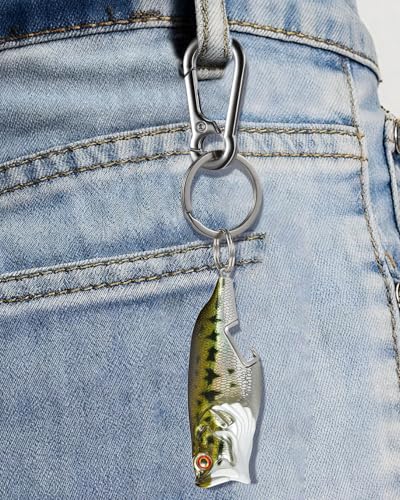 Bass Fishing Lure Keychain, Cool Bass Fish Key Chain Fishing Gifts for Men, Bass Keychains for Fishing Lovers - color: Silver Green