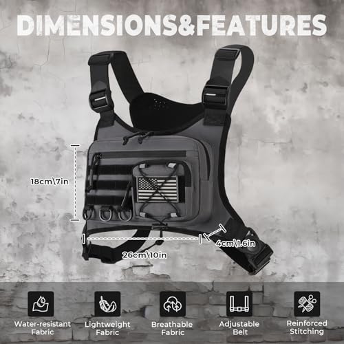 koculemi Outdoor Sports Chest Bag for Men, Chest Vest Holster Fits Most Pistols, EDC Travel Chest Pack for Running, Hiking - color: Gray