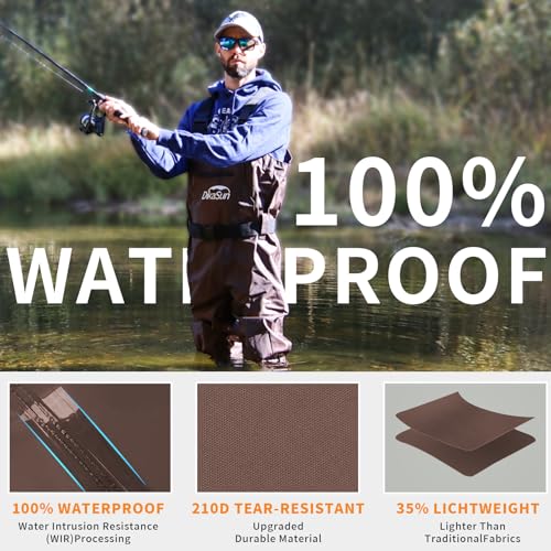 Fishing Waders for Men & Women, Waterproof 2-Ply Nylon/PVC Chest Wader with Boots for Outdoor Sizes 4-13 Bootfoot - color: Brown, size: US-M9/W11