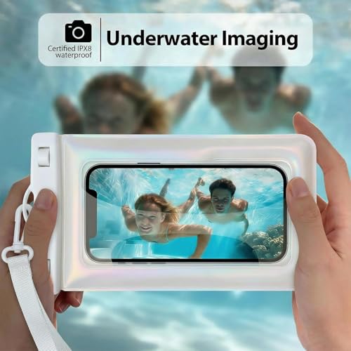 Floatable Waterproof Phone Pouch Case for iPhone 17 16 Pro Max/15/14, IP68 Travel Cellphone Dry Bag Beach Cruise Ship Essentials Bags with Crossbody Lanyard, Pearlescent - 7″ - color: A8-Pearlescent