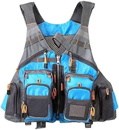 JKSPORTS Fly Fishing Vest - Fishing Safety Life Jacket for Swimming, Sailing, Boating, Kayak - Floating Multifunction Breathable Backpack for Men and Women - Adjustable, Grey/Green/Red/Blue - color: Sky Blue, size: with foam