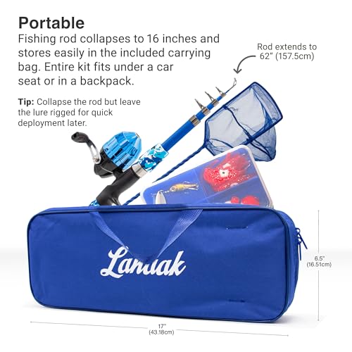 Lanaak Kids Fishing Pole, Kids Portable Telescopic Fishing Rod Set, Tackle Box and Fishing Net Combo Kit, Kids Fishing Gear for Boys and Girls Age 5-10 and Youth - color: Blue, size: 1.2m or 3.9FT