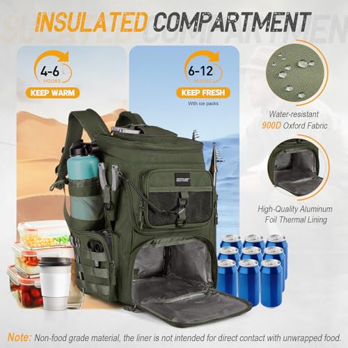 Goture Fishing Backpack with 4 Tackle Boxes, 900D Water-Resistant Tackle Backpack with Rod Holders,Insulated Cooler Compartment, 55L Large Capacity Fishing Gear Storage Bag for Saltwater & Freshwater - color: A3:green(4 Tackle Boxes Included)