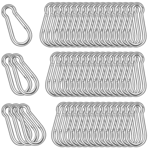 60PCS M6 Heavy Duty Carabiner Clip, 2.36Inch Snap Hook Quick Link Small Carabiner Clips,Spring Link Buckle for Fishing Camping Hammock Dog Leashes-260LBS Holding Capacity (Silver) - color: Silver, size: 60PCS-M6