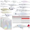 207Pcs Unpainted Fishing Lures Making Kit DIY Blank Jerkbait Crankbaits Minnow Hard Bait Set Include Treble Hook Split Rings Lure 3D Eyes Stickers
