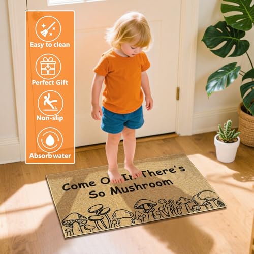 Mushroom Welcome Doormat Funny Cute Mushroom Door Mat Outdoor Indoor Front Door Entrance Mat Floor Mat Inside Outside Non Slip Welcome Doormat Washable Entryway Rug Carpet for Porch Patio - color: Mushroom