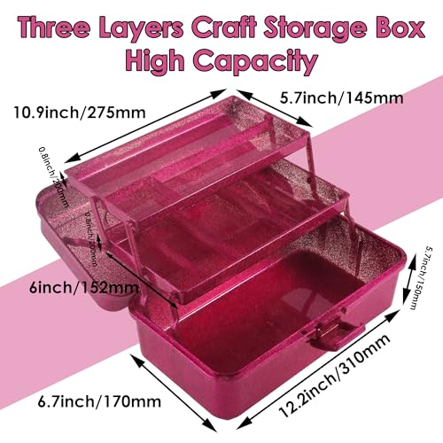 Glitter Purple 3 Layer Craft Storage Box, Purple Tackle Box Organizer for craft tool, Cosmetic Organizer for girls - color: Pink
