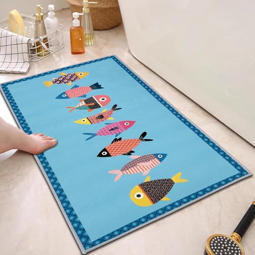 Welcome Entrance Doormat Inside Outside Small Fish Door Mat Ocean Fish Beach Doormat Indoor Outdoor Non-Slip Mat for Patio Aesthetic Welcome Rug Front Back Door Blue Washable Entryway Mat - color: Fish