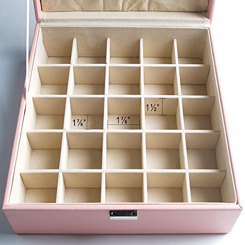 Frebeauty Earring Organizer Classic Jewelry Box 50 Slots Double Layer Jewelry Storage Case with 6 Necklace Hook and Bracelet Pocket(Pink) - color: Pink