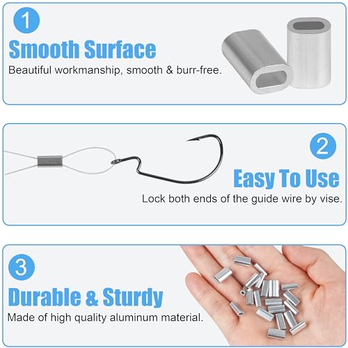 Aluminum Fishing Line Crimp Sleeves, 120pcs Single Barrel Oval Crimping Loop Sleeves Tubes Fishing Line Connector Fishing Wire Leader Rigging Tackle for Wire Rope Cable - size: 1.2*2.5mm-120pcs