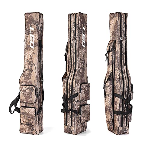 LEOFISHING Fishing Tackle Storage Bag - 130cm/4.27ft Portable Rod & Reel Organizer - Two Layer Durable Oxford Large Capacity Travel Fishing Cover Bag - 5 Colors - color: Khaki Camouflage