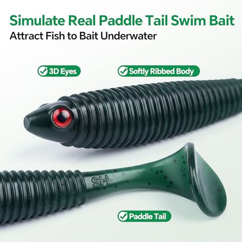 Clearance Bionics-Designed Durable Soft Plastic Fishing Lures Kit with Bonus Accessories, 3/4/5/6 Inch, 9-Type Lifelike Swimbaits in One Gear Set Included Tackle Box for Bass - color: Dark Green