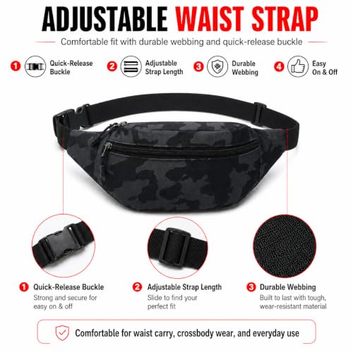 Camouflage Waist Bag, Dark Camo, 10x3x5.2in | Waterproof, Oxford Cloth, Multi-Layer, Sport Fanny Pack, Outdoor Phone Sling Bag - color: Dark Camo