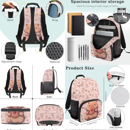 4 PCS Backpack for Kids Elementary Student Capybara Backpacks with Insulated Lunch Box Pencil Case Water Bottle Holder Carrier Bag Pink - color: Capybara Pink