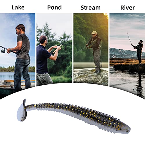 RUNCL Swimbaits Paddle 10/20/30/40PCS, 5/4/3/2 Inchs Paddle Tail, Soft Lure for Trout Crappie Bass, Durable Plastic Bait Swimmer for Saltwater/Freshwater, Fishing Lover's Gift - color: Black Gold, size: 5in, 10pcs