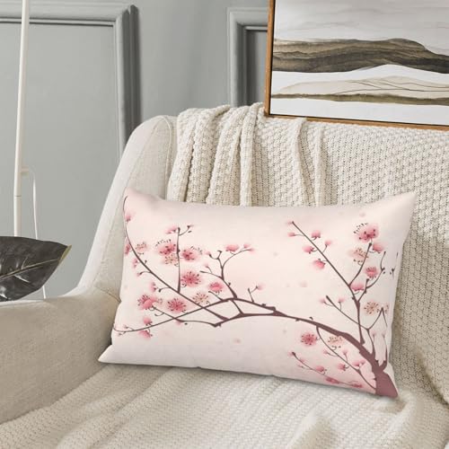 Spring Pink Throw Pillow Covers Chinese Cherry Blossom Flower Lumbar Pillow Cases 12x20 Inch Set of 2 Japan Plum Branch Outdoor Decorative Pillowcase Cushion Cover for Couch Sofa - color: Pink, size: 20" x 12" (Pack of 2)