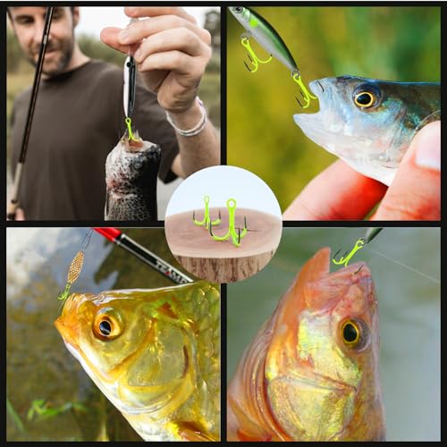 9KM DWLIFE Treble Hooks 10Pcs Fluorescent Green Triple Hooks High Carbon Steel Catfish Hooks Corrosion-Resistant Saltwater Fishing Hooks - size: 2/0#