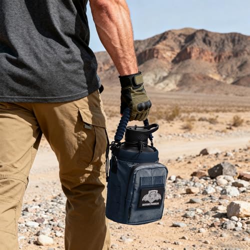 NATURE PIONEOR 32 64 128oz Tactical Water Bottle Pouch, Multi-Function Tactical Water Bottle Bag with Adjustable Shoulder Strap, Half/One Gallon Molle Strap Carrier Holder - color: Deep Blue, size: 64OZ