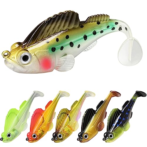 GOTOUR Pre-Rigged Soft Fishing Lures with Weedless Hook, Lifelike Paddle Tail Swimbaits for Bass Fishing, Freshwater & Saltwater Fishing Bait, Fishing Tackle for Bass, Pike, Trout, and Walleye - color: A1-2.8"-0.4oz